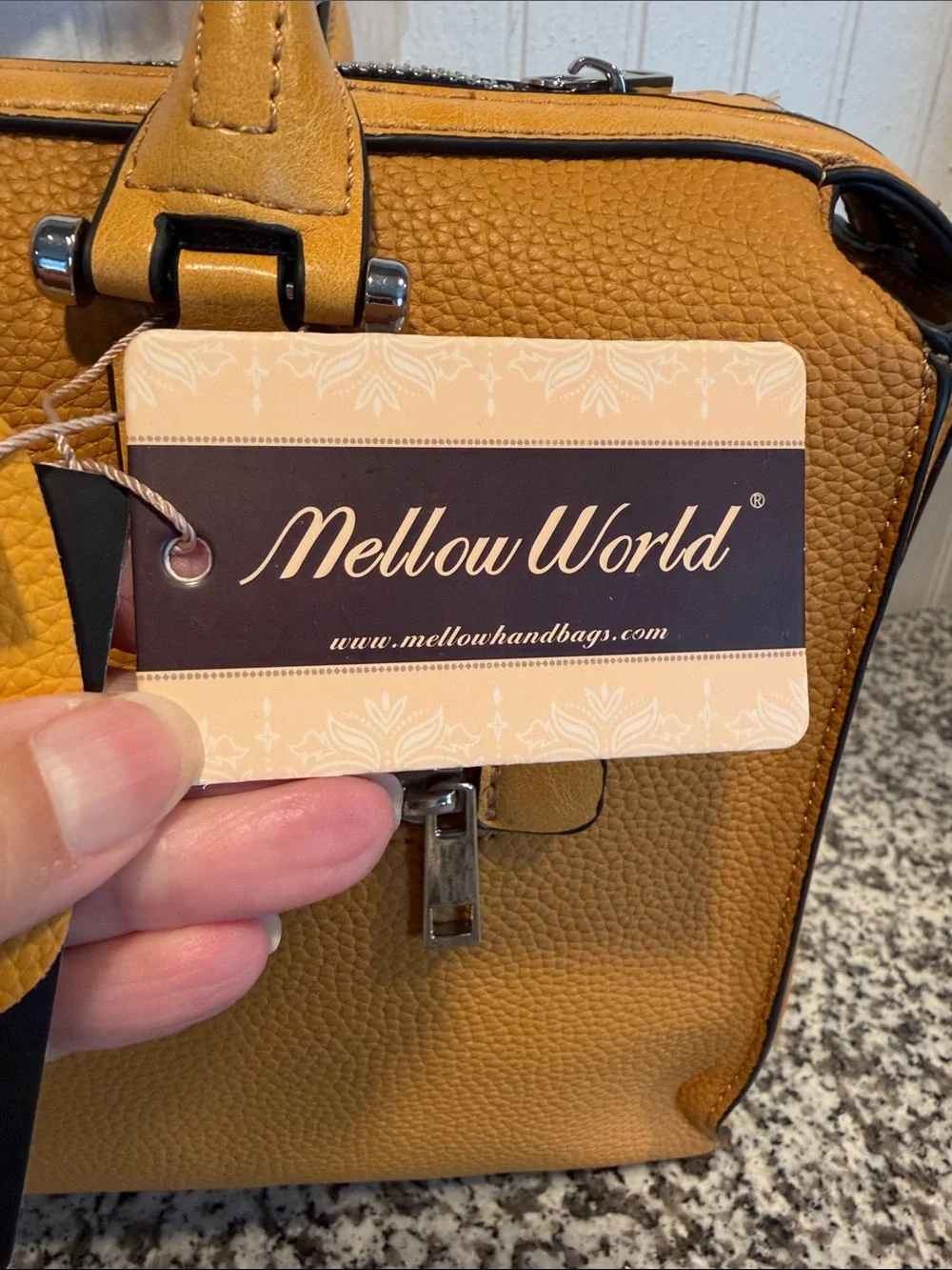 New with tags, Mellow World, vegan handbag. Mustard yellow with silver studs.